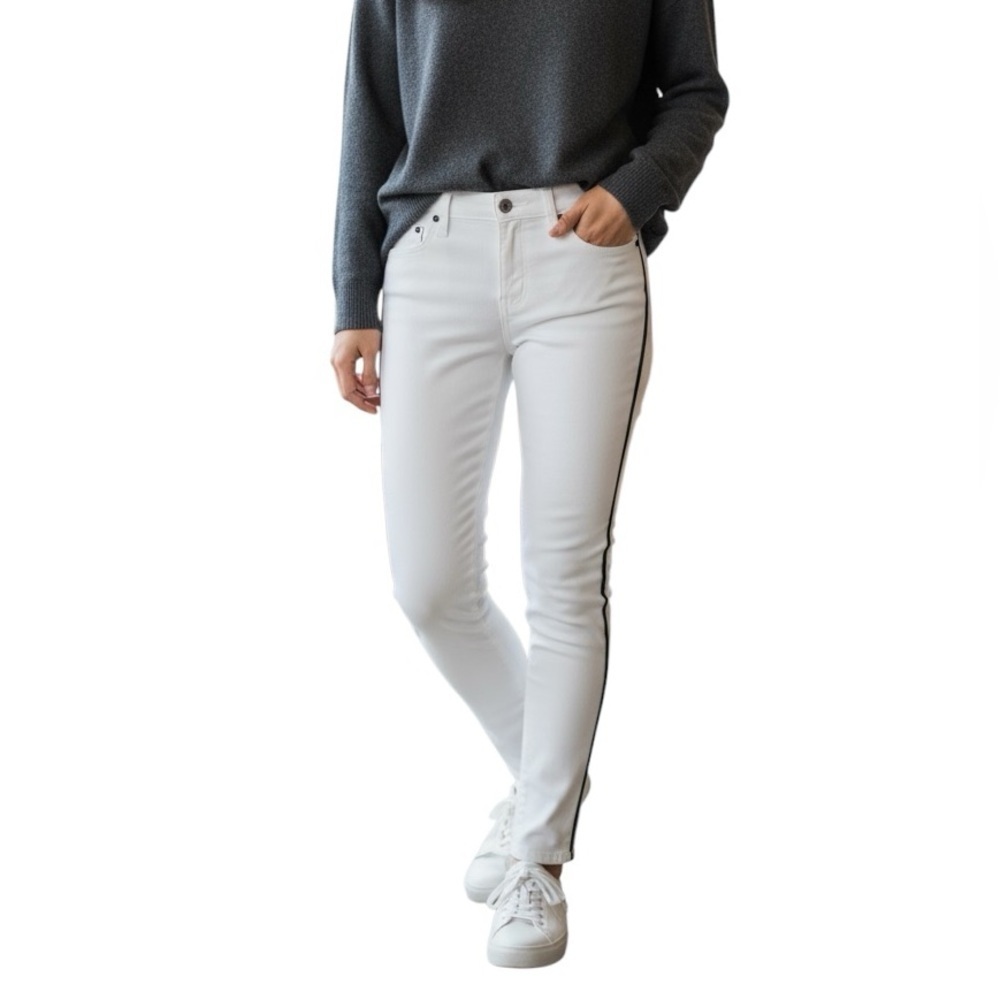J BRAND Women’s White Straight Leg Jeans Size with Black Stripe Size 27 skinny